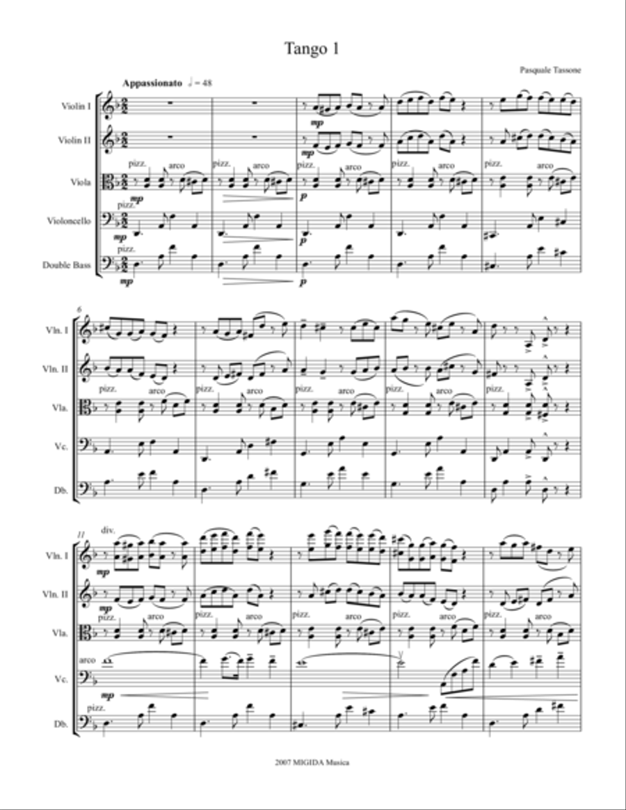 Tango 1 for String Orchestra String Quartet scores gallery preview page 2