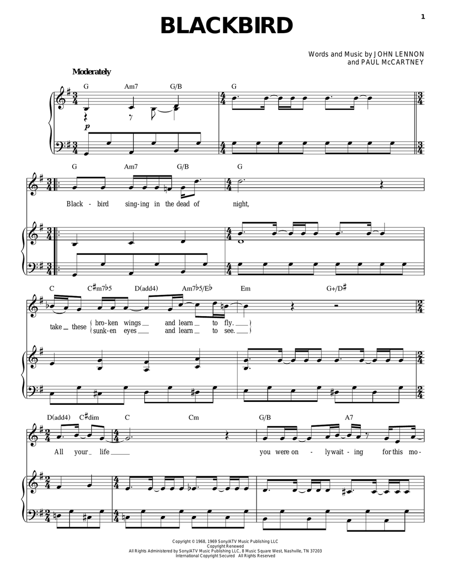 Blackbird Piano, Vocal scores gallery preview page 1