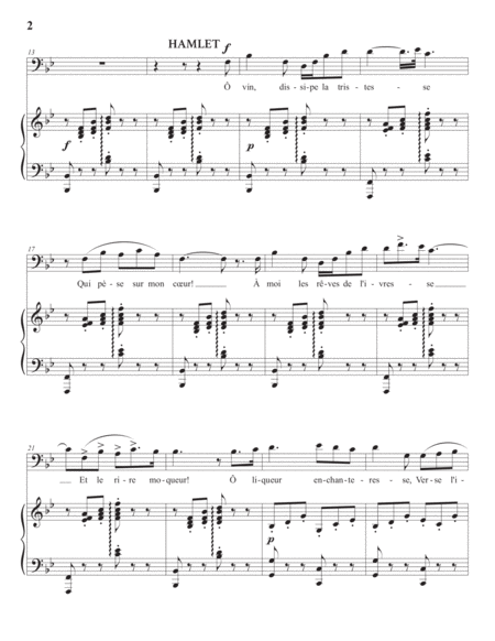 Ô vin, dissipe la tristesse (B-flat major; audition edition with readable piano reduction)
