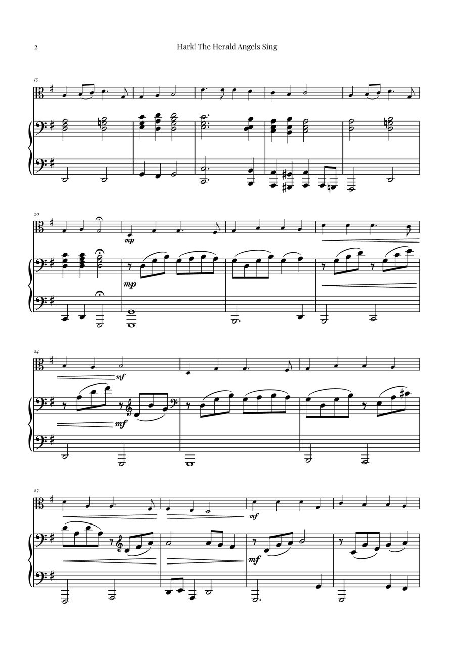Hark! The Herald Angels Sing | BEAUTIFUL Christmas Carol Viola scores gallery preview page 2