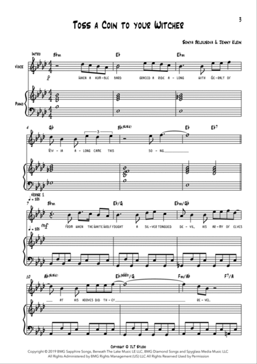 Toss A Coin To Your Witcher Piano, Vocal, Guitar scores gallery preview page 3