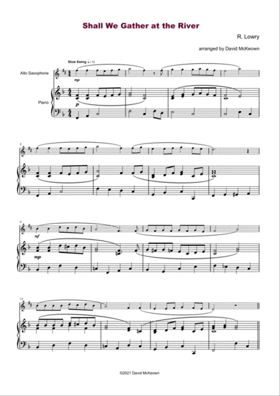 Shall We Gather at the River, Gospel Song for Alto Saxophone and Piano Alto Saxophone scores gallery preview page 2