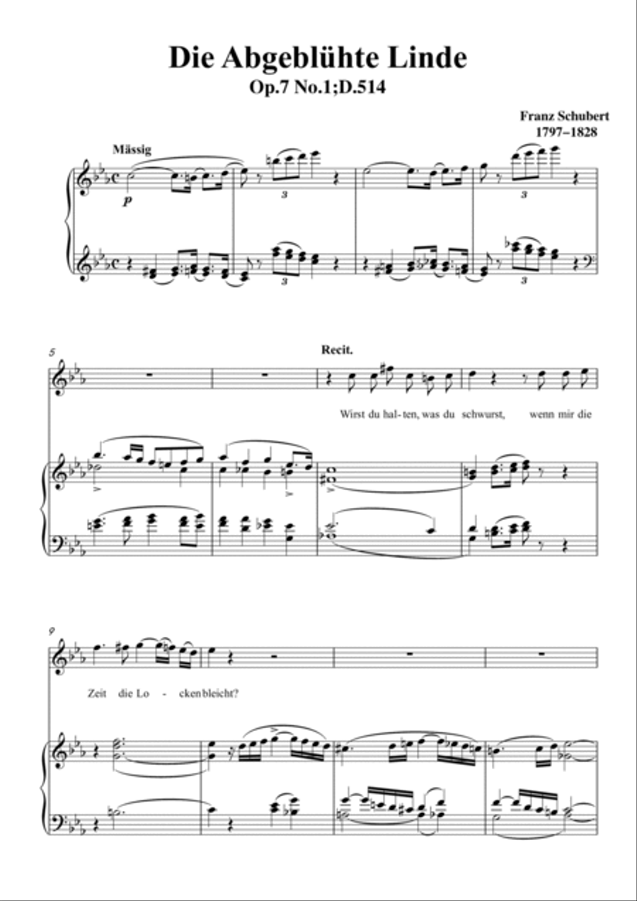 Schubert-Die Abgeblühte Linde(The Faded Linden Tree) in c minor,for Vocal and Pno Voice scores gallery preview page 2