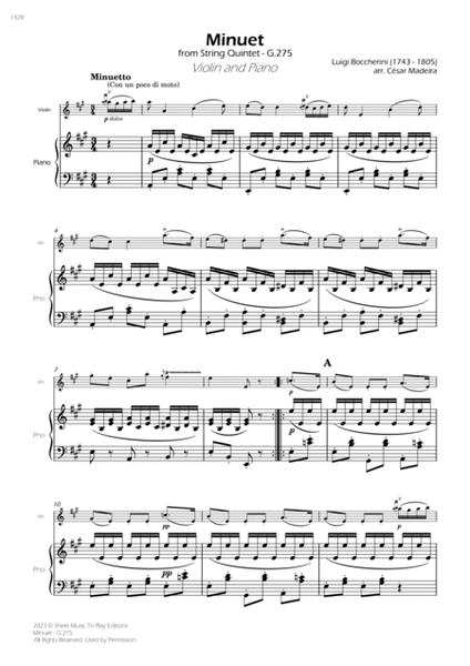 Minuet Op.11 No.5 - Violin and Piano (Full Score and Parts) image number null