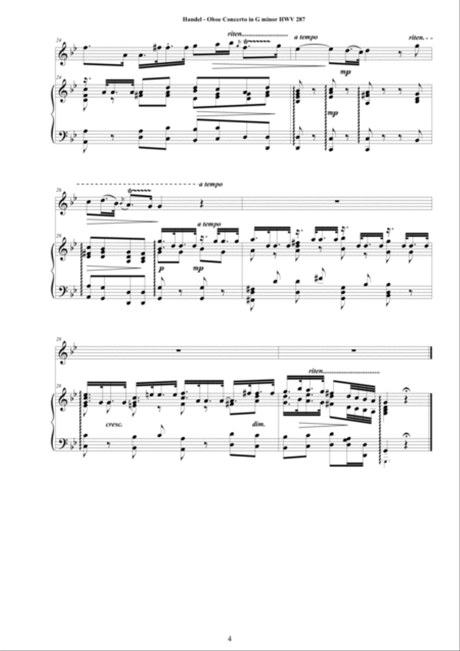 Handel - Oboe Concerto in G minor HWV 287 for Oboe and Cembalo (or Piano) Piano scores gallery preview page 4
