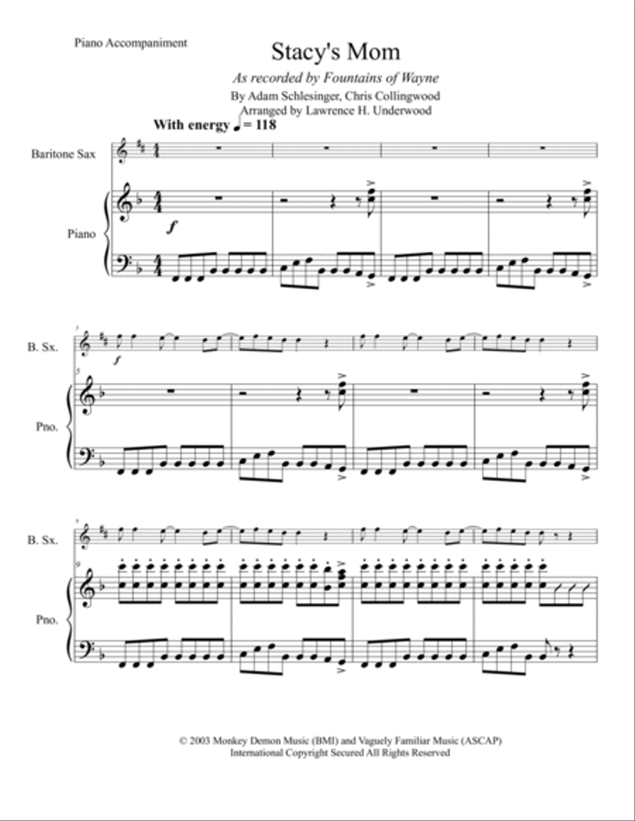 Stacy's Mom Baritone Saxophone scores gallery preview page 2