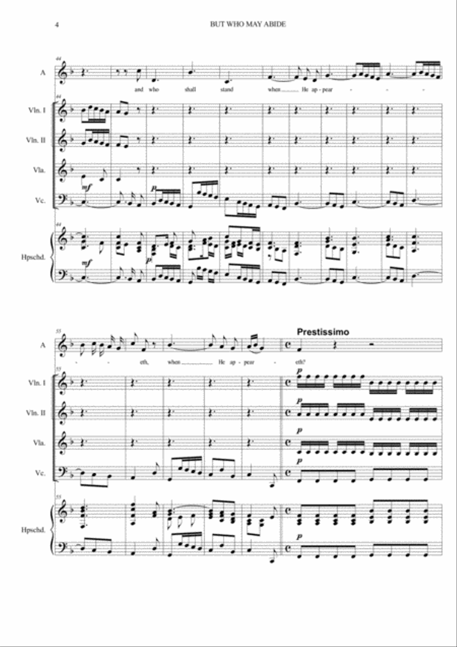 BUT WHO MAY ABIDE - Messiah - For Alto, String Quartet and Harpsichord Small Ensemble scores gallery preview page 4