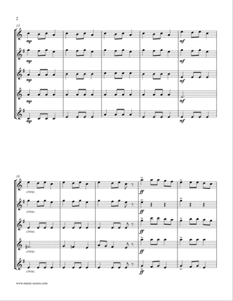 Carol of the Bells - Saxophone Quintet Saxophone Quintet scores gallery preview page 2
