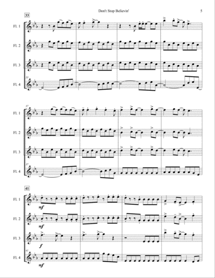 Don't Stop Believin' Woodwind Quartet scores gallery preview page 5