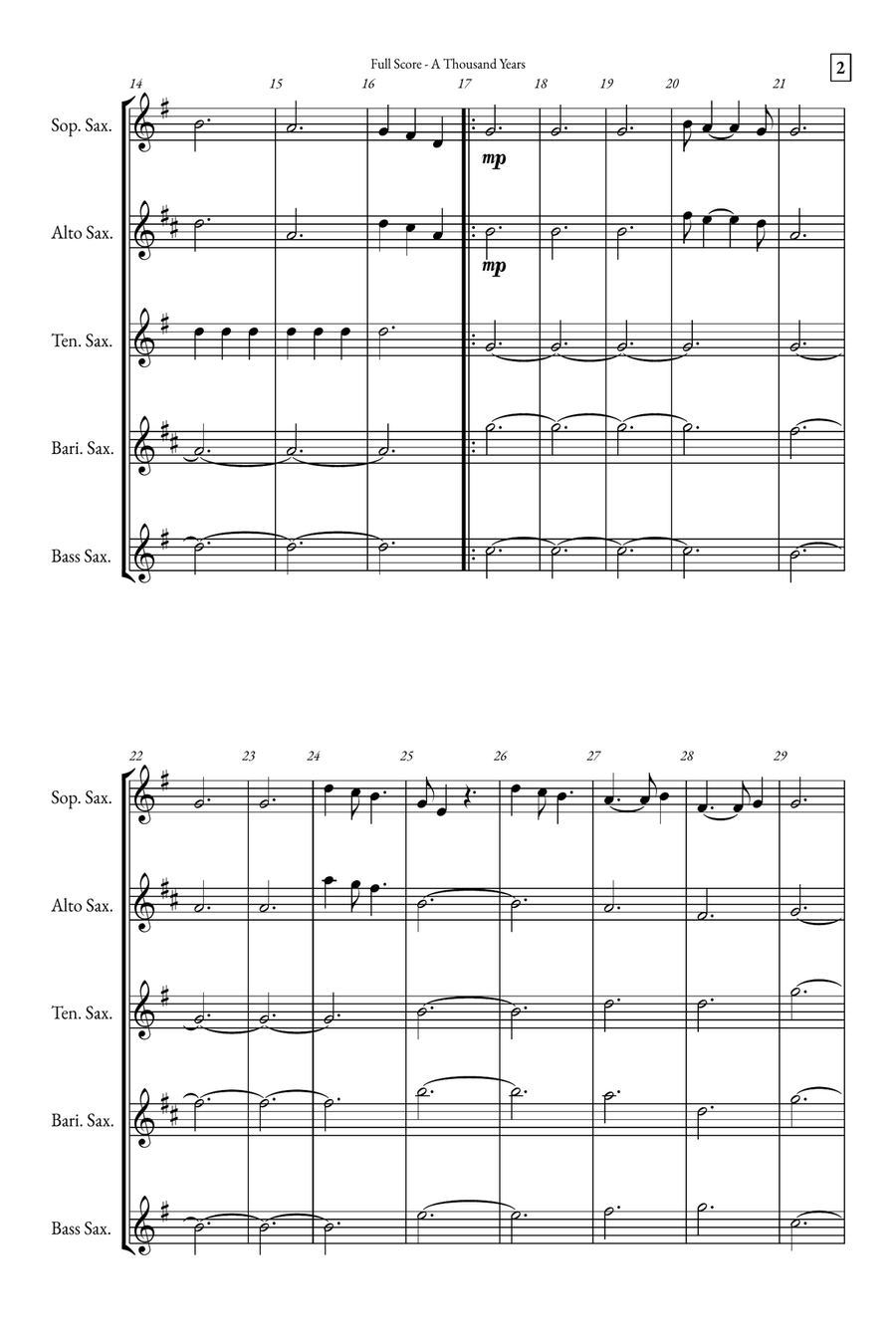 A Thousand Years Saxophone Quintet scores gallery preview page 2
