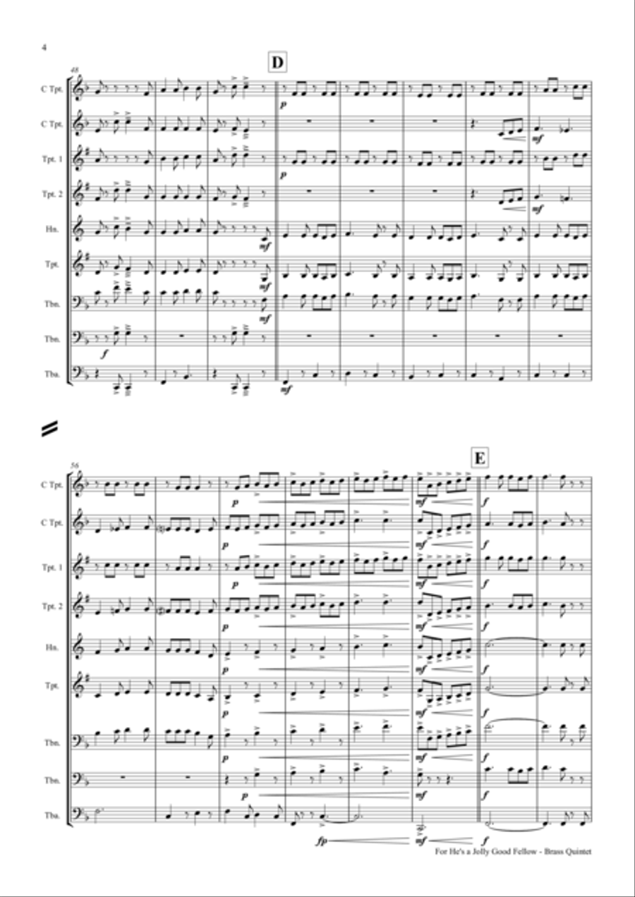 For He's a Jolly Good Fellow - Folk Song and Toast - Brass Quintet Brass Quintet scores gallery preview page 4