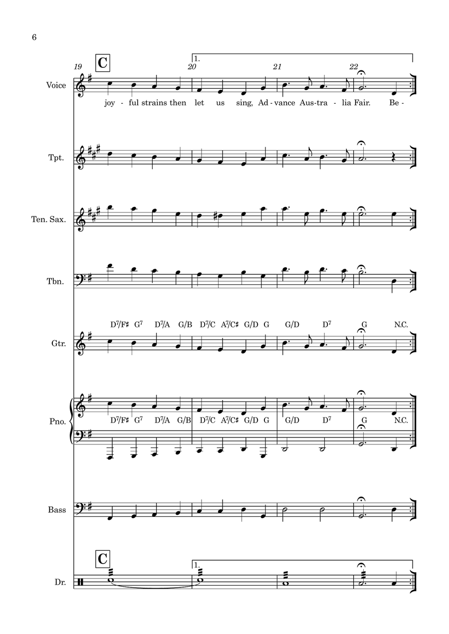 Advance Australia Fair (Australian National Anthem) 2 verses. Vocal or Instrumental 3 Horns & Rhythm Small Ensemble scores gallery preview page 6