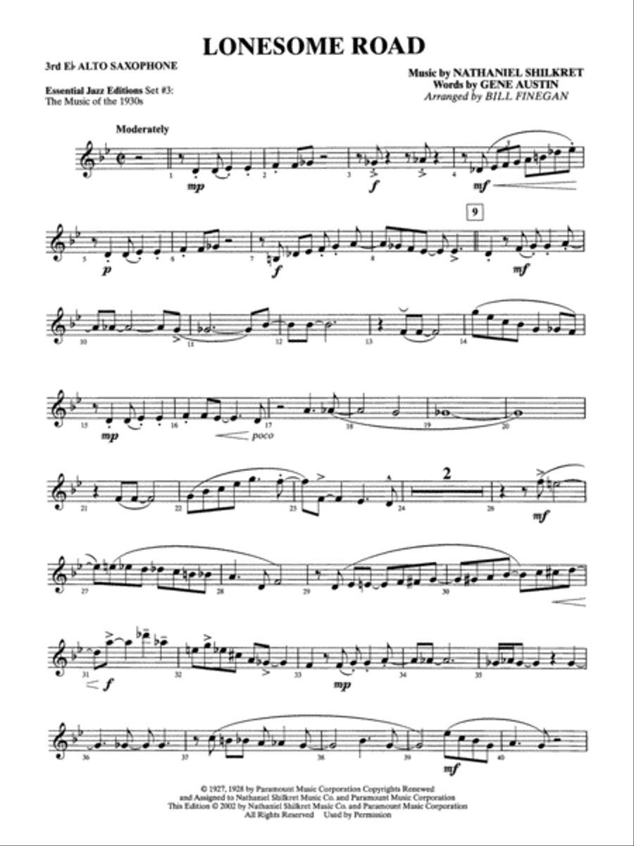 Lonesome Road: 3rd E-flat Alto Saxophone Jazz Ensemble scores gallery preview page 1