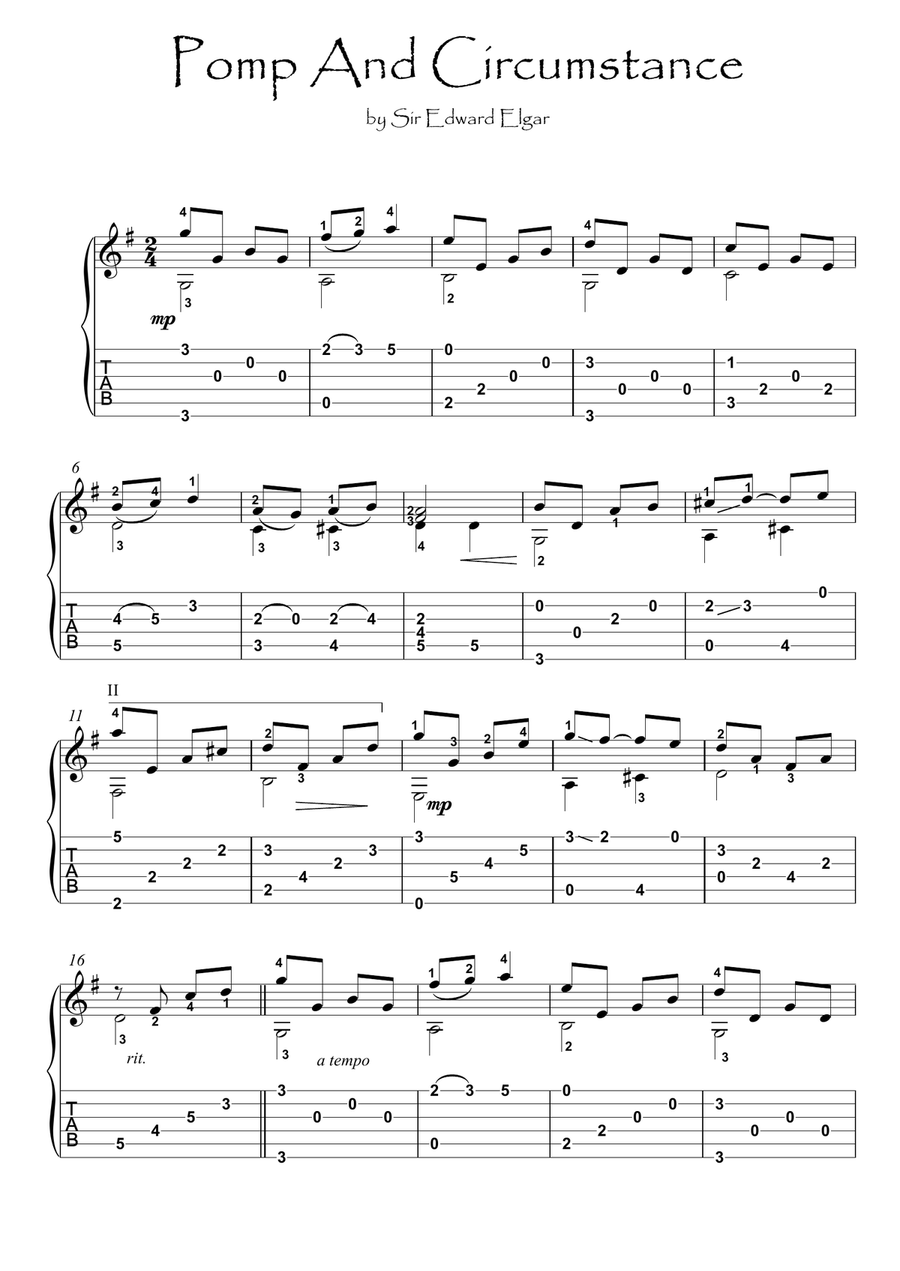 Pomp And Circumstance guitar fingerstyle Acoustic Guitar scores gallery preview page 1