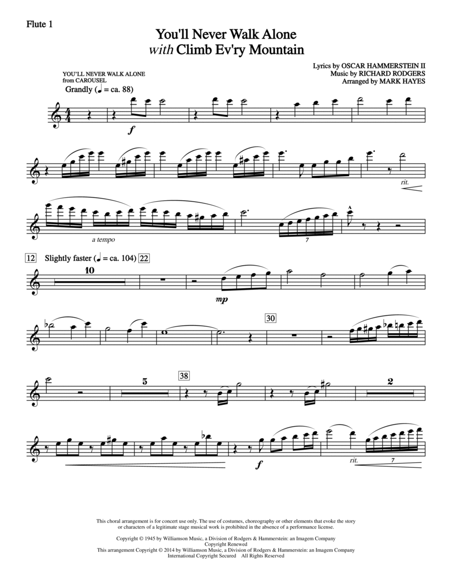 You'll Never Walk Alone (with Climb Every Mountain) - Flute 1 Choir scores gallery preview page 1