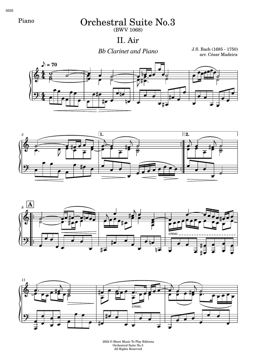 Air on G String - Bb Clarinet and Piano (Individual Parts) B-Flat Clarinet scores gallery preview page 2