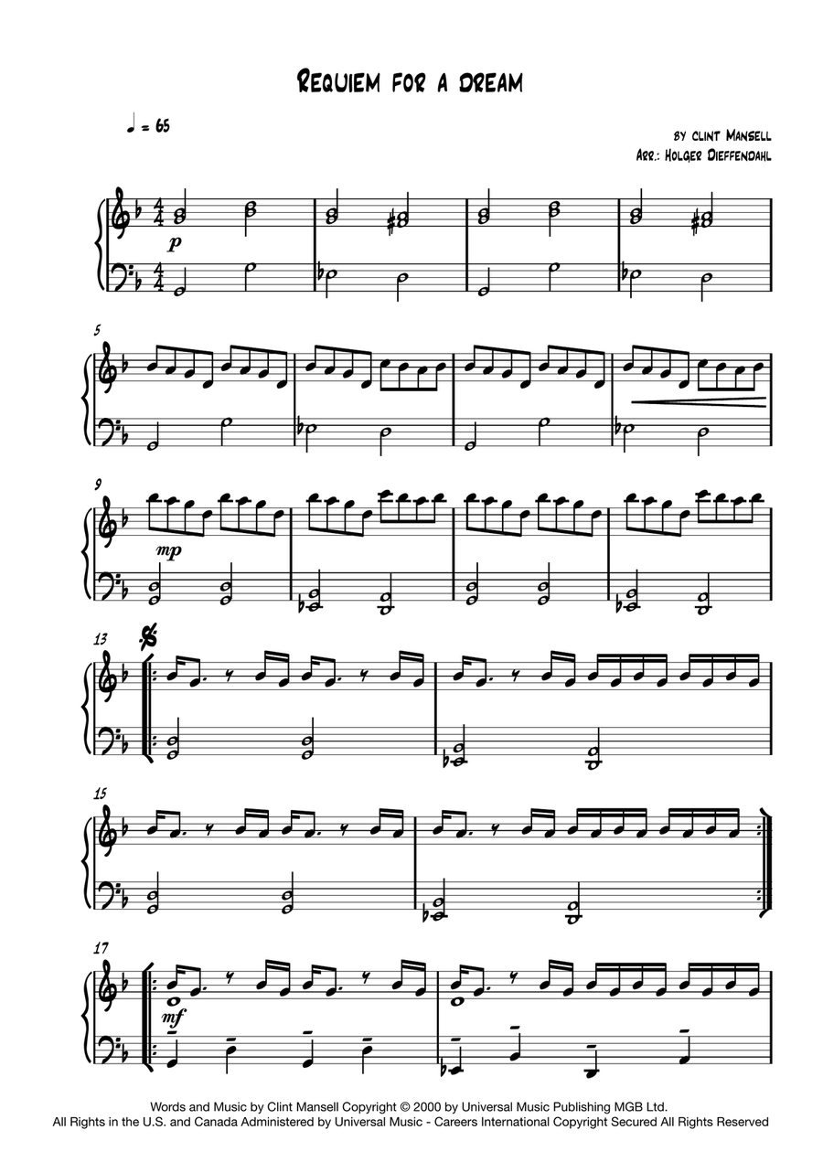 Requiem For A Dream Easy Piano scores gallery preview page 1