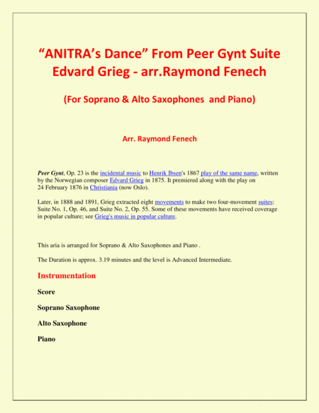 Anitra's Dance - From Peer Gynt - Soprano & Alto Saxaphones and Piano image number null