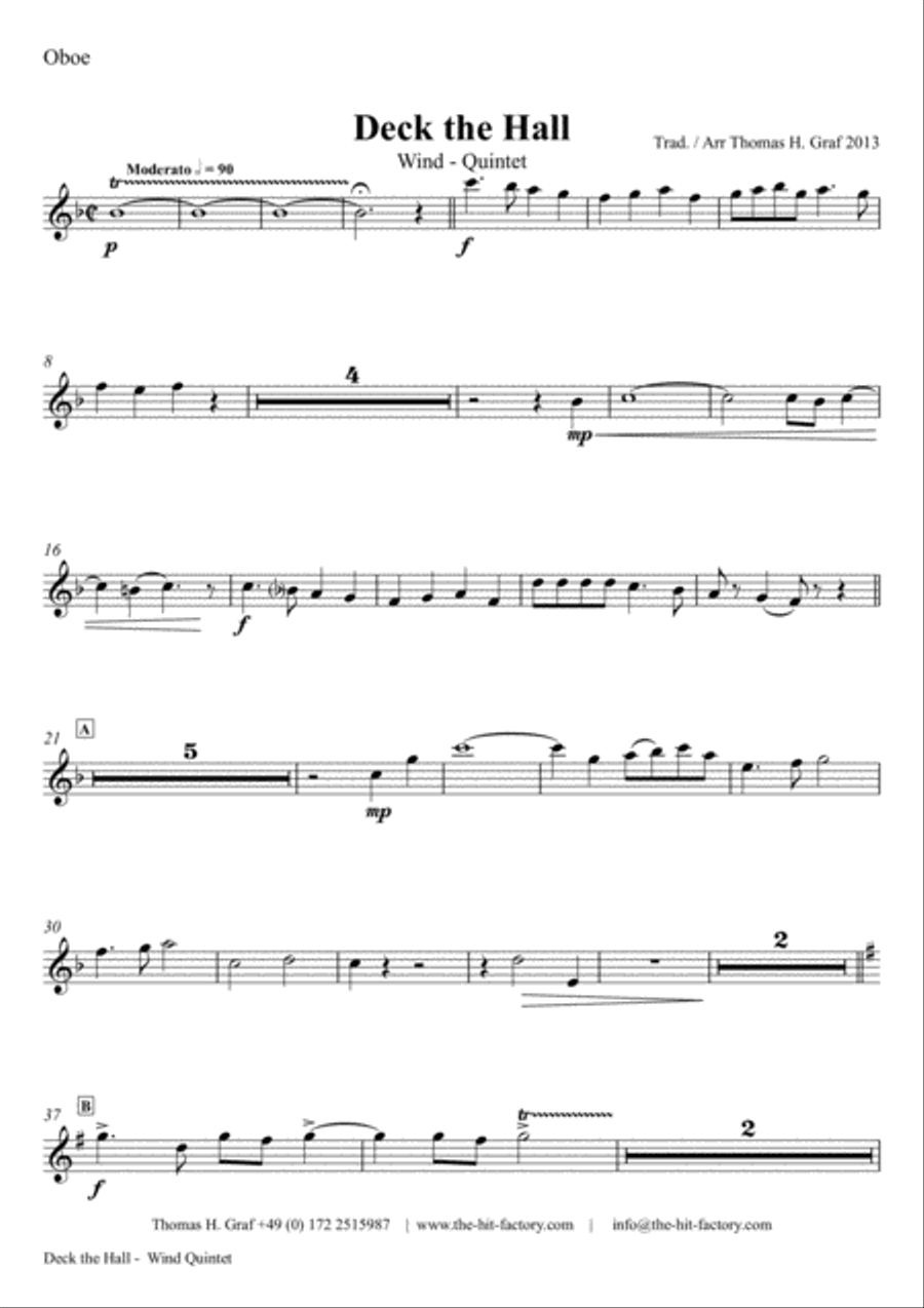 Deck the halls - Christmas Carol - Polyphonic - Wind Quintet Woodwind Quintet scores gallery preview page 6