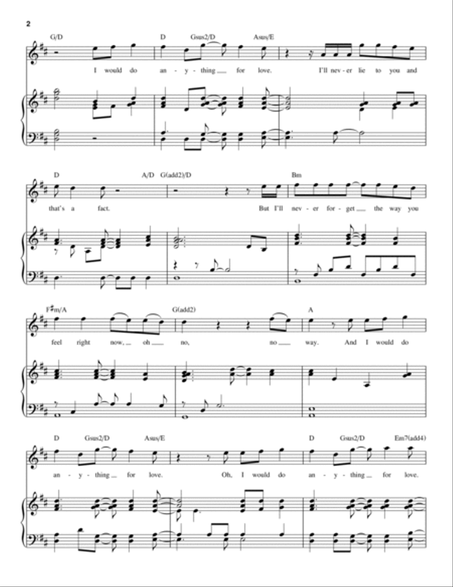 I'd Do Anything For Love (But I Won't Do That) Piano scores gallery preview page 2
