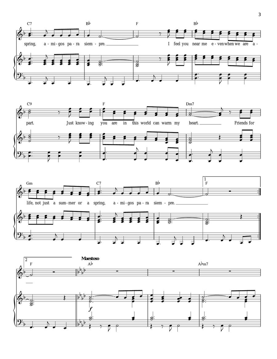 Amigos Para Siempre (Friends For Life) Piano, Vocal scores gallery preview page 3