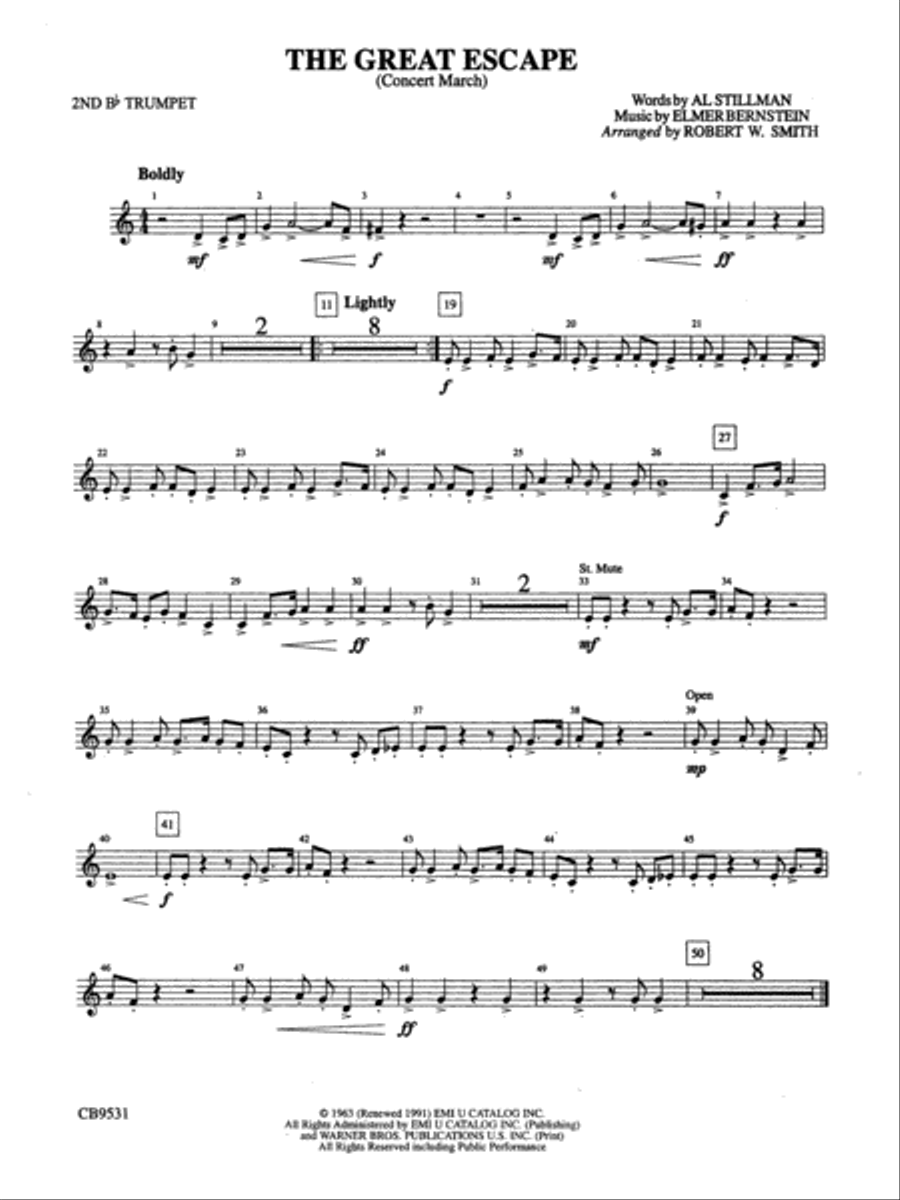 The Great Escape March: 2nd B-flat Trumpet Concert Band scores gallery preview page 1