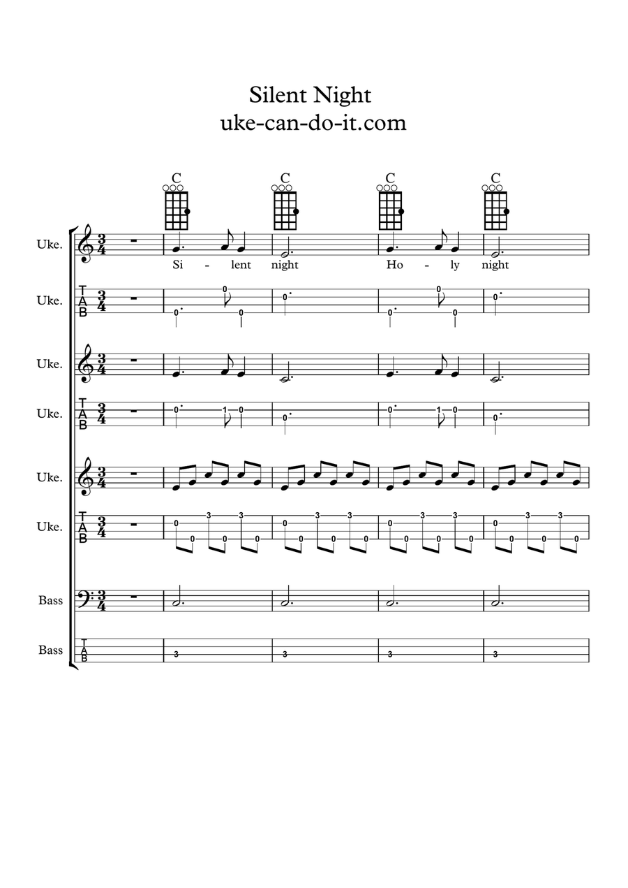Silent Night for Ukulele Ensemble/Orchestra Ukulele scores gallery preview page 1
