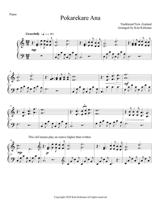 Pokarekare Ana for piano solo, easy arrangement, no black notes required
