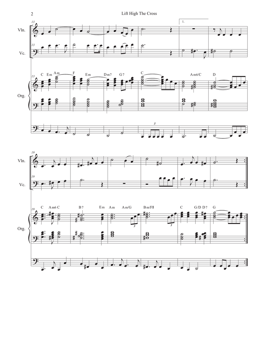 Lift High The Cross (Duet for Violin and Cello) String Duet scores gallery preview page 2