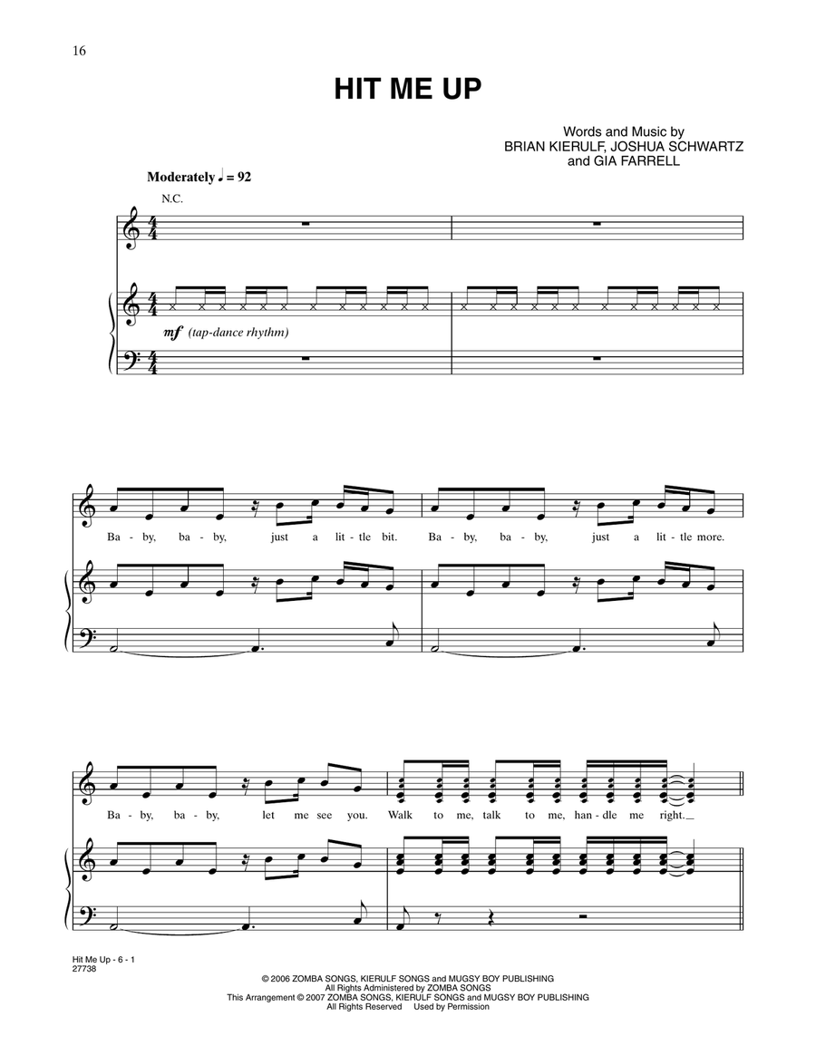 Hit Me Up (from Happy Feet) Piano, Vocal, Guitar scores gallery preview page 1