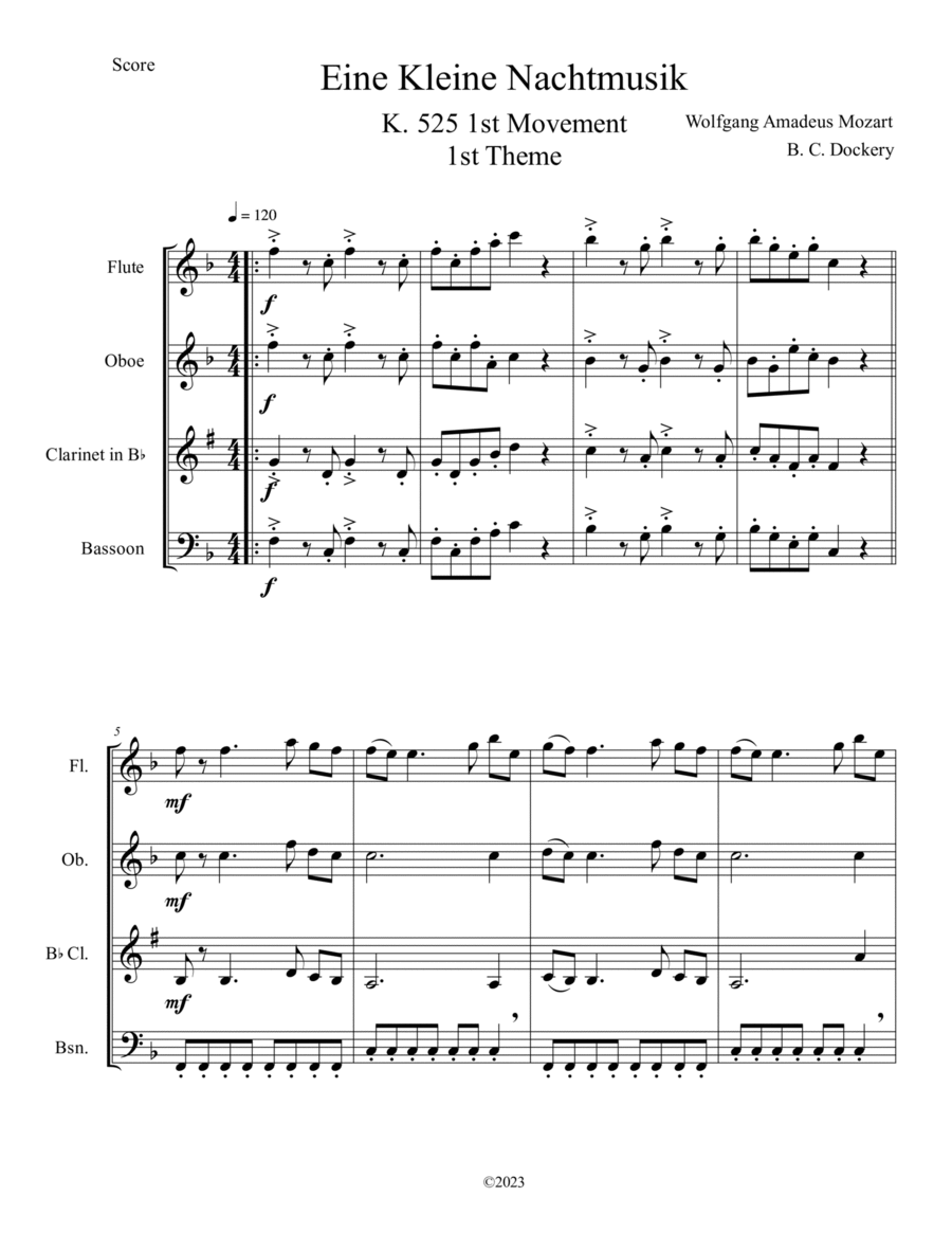 Eine Kleine Nachtmusik (A Little Night Music) for Woodwind Quartet image number null