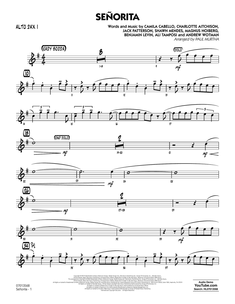 Senorita alto shop sax sheet music