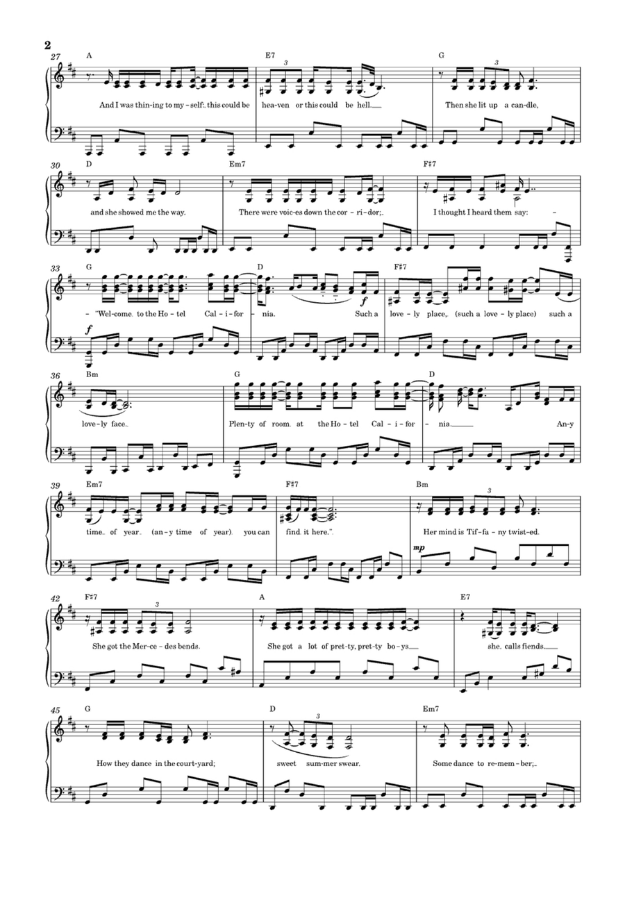 Hotel California Easy Piano scores gallery preview page 2