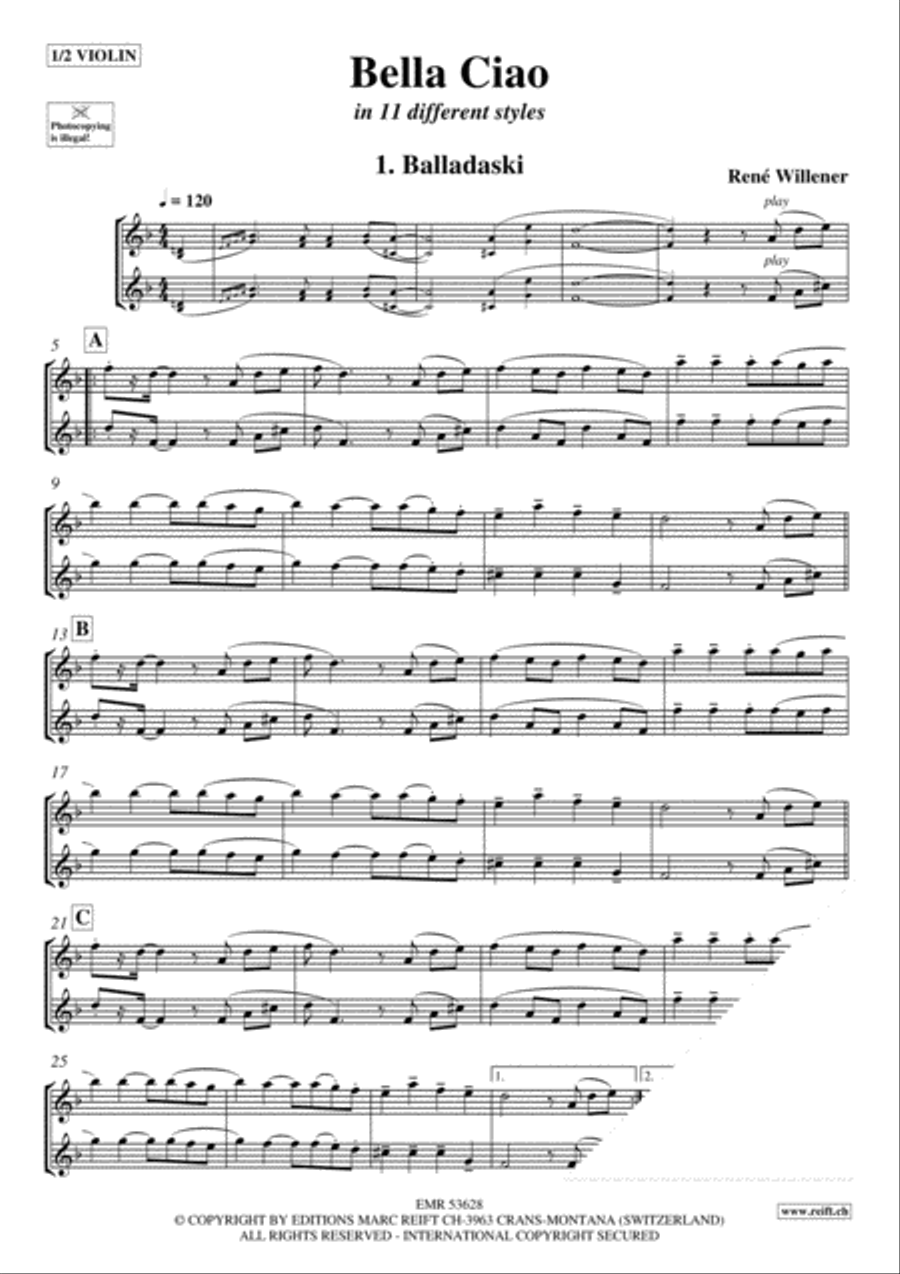 Bella Ciao Violin scores gallery preview page 3