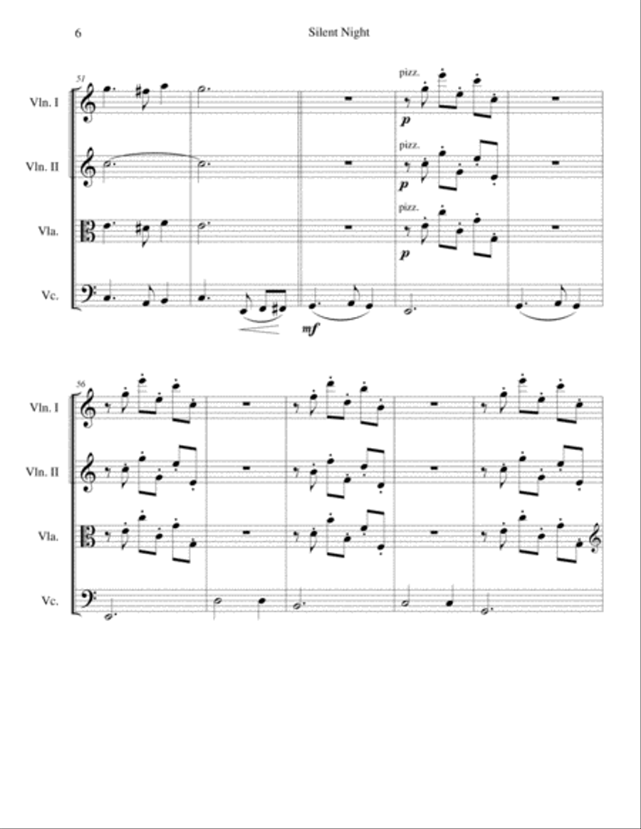Silent Night - beautiful arrangement for string quartet String Quartet scores gallery preview page 6