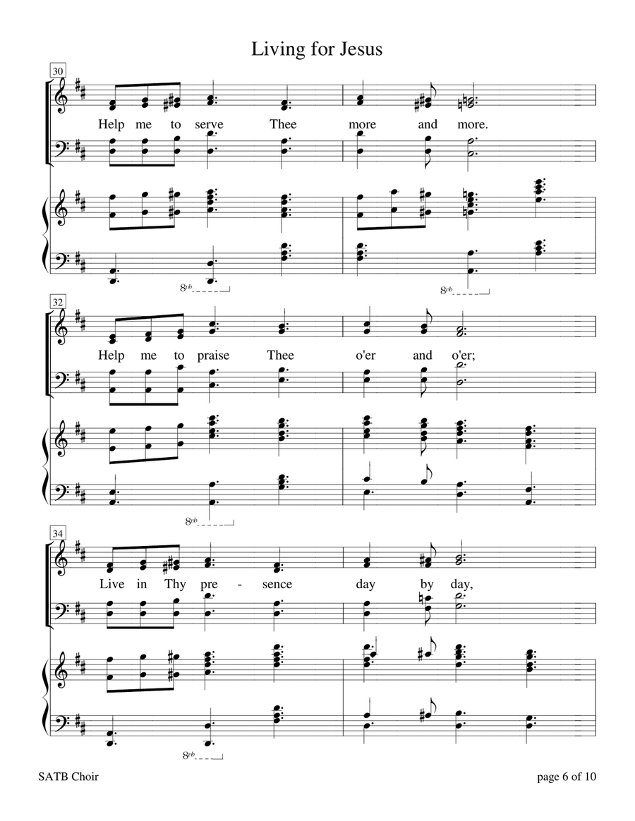 Living for Jesus (for SATB choir with Piano Accompaniment) 4-Part scores gallery preview page 6