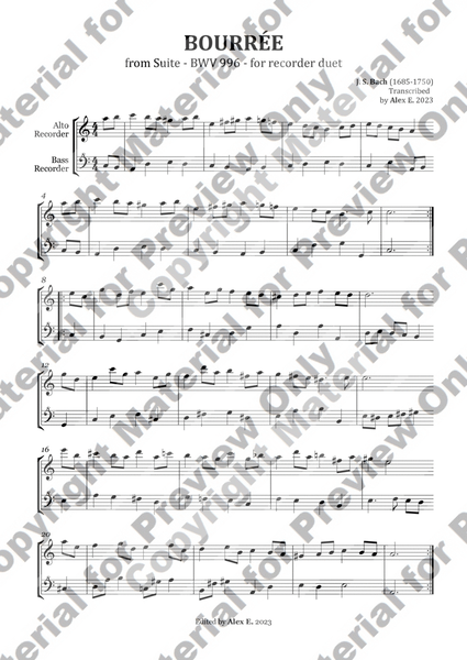 Bourrée - BWV 1067 For Recorder Duet image number null