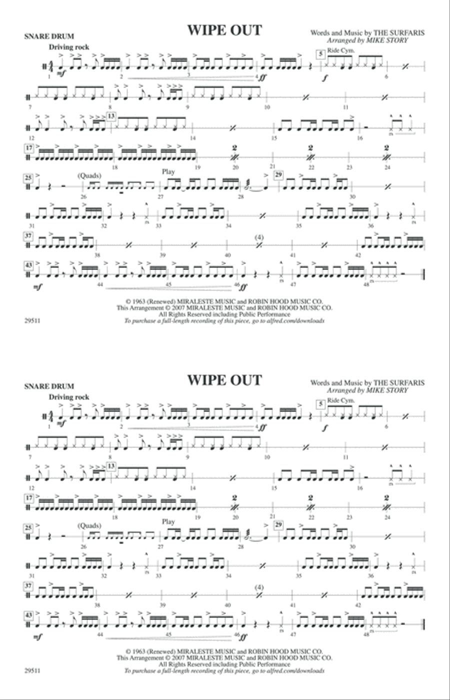 Wipe Out: Snare Drum Marching Band scores gallery preview page 1