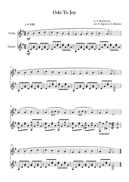 Ode To Joy, Ludwig Van Beethoven, For Violin & Guitar image number null