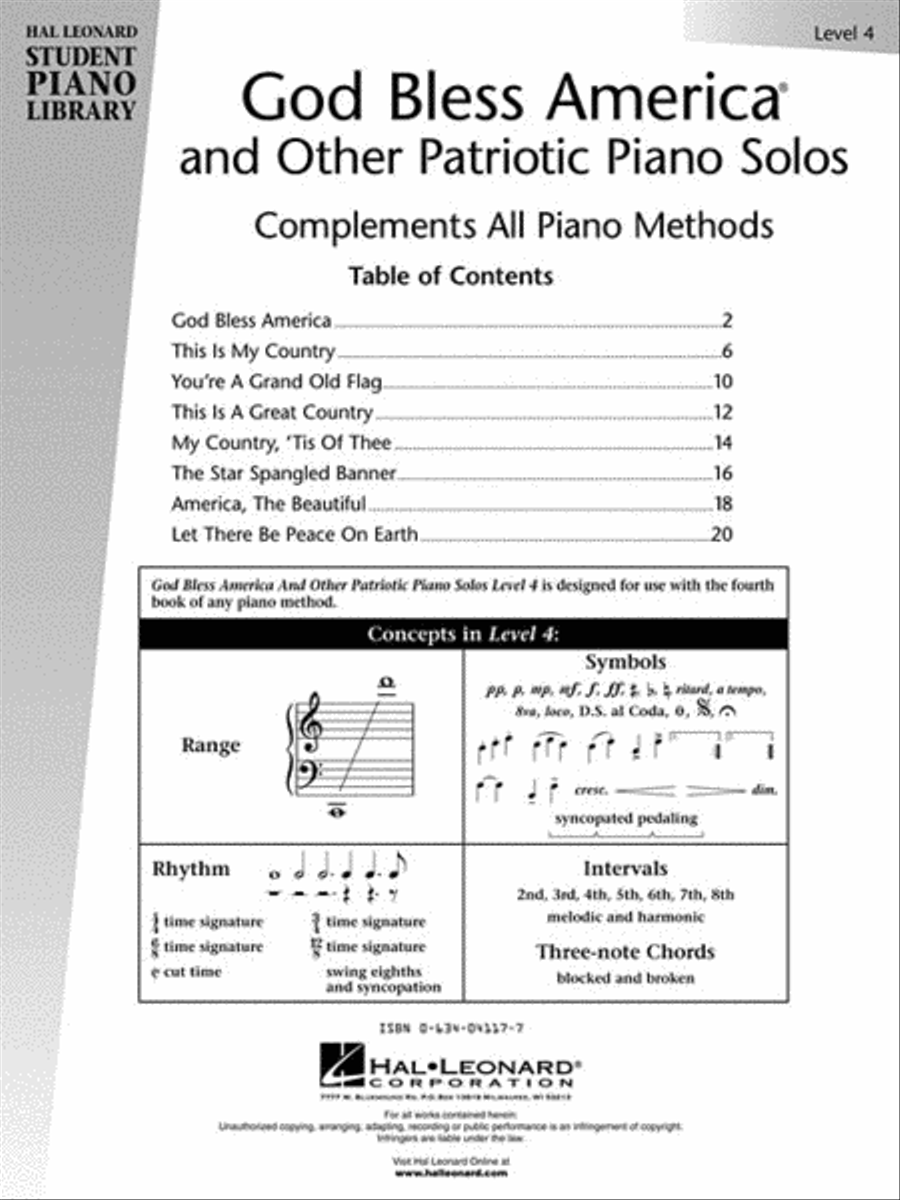 God Bless America® and Other Patriotic Piano Solos – Level 4 Piano Method scores gallery preview page 2