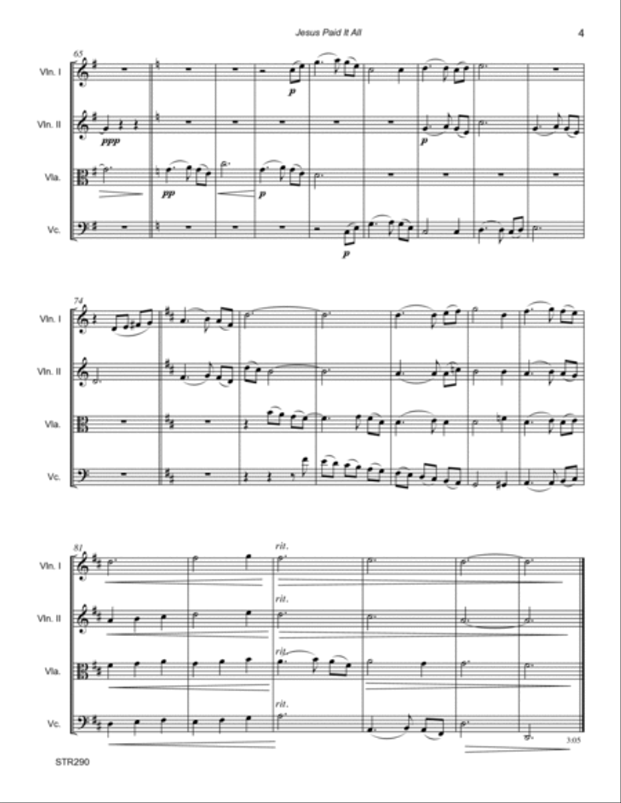 JESUS PAID IT ALL - String Quartet (unaccompanied) A Cappella scores gallery preview page 4