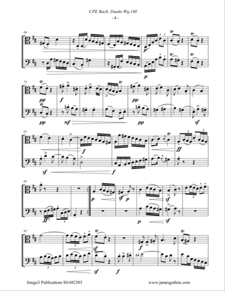 CPE Bach: Duetto Wq. 140 for Viola & Cello String Duet scores gallery preview page 4