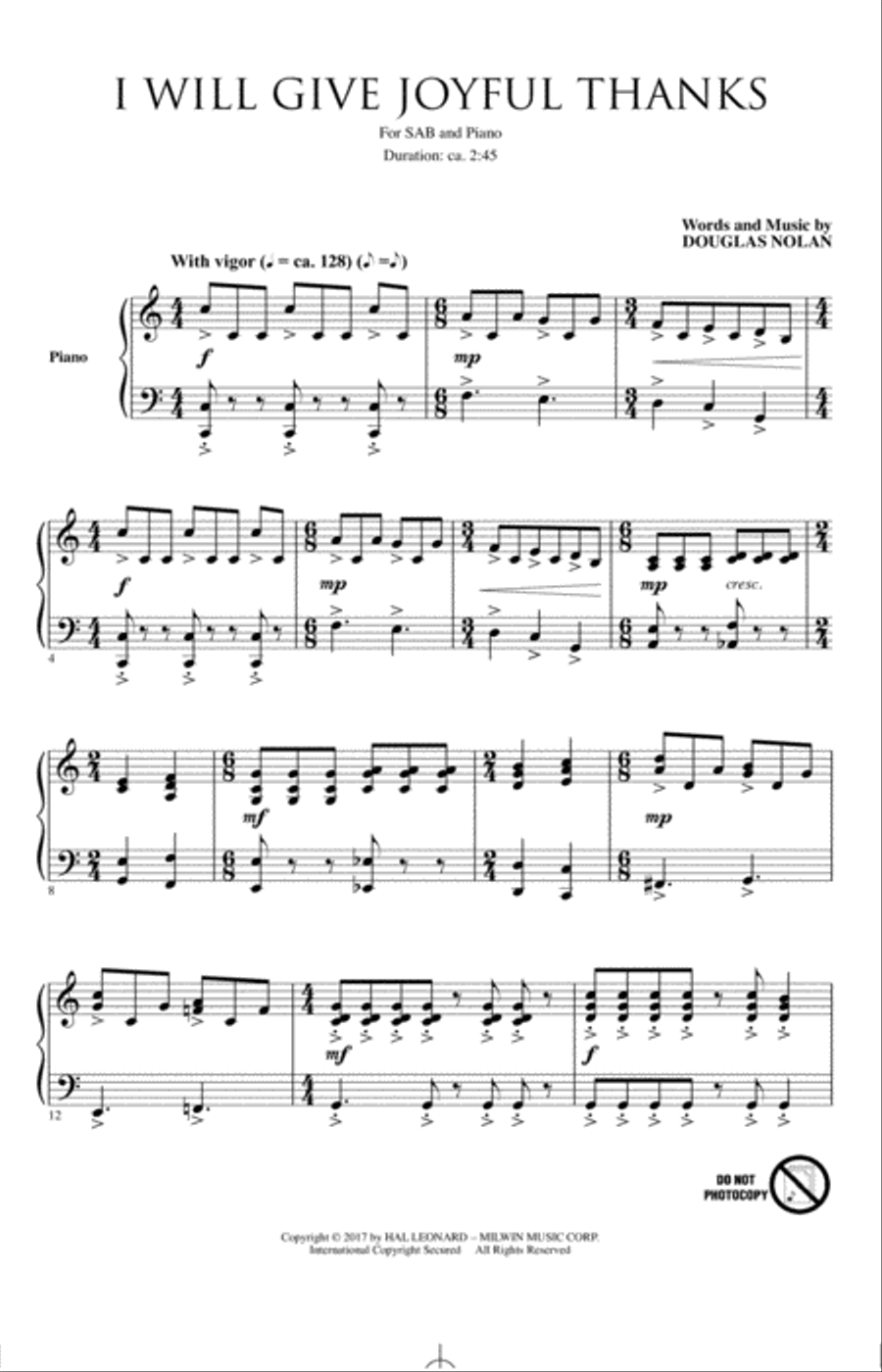 I Will Give Joyful Thanks 3-Part scores gallery preview page 1