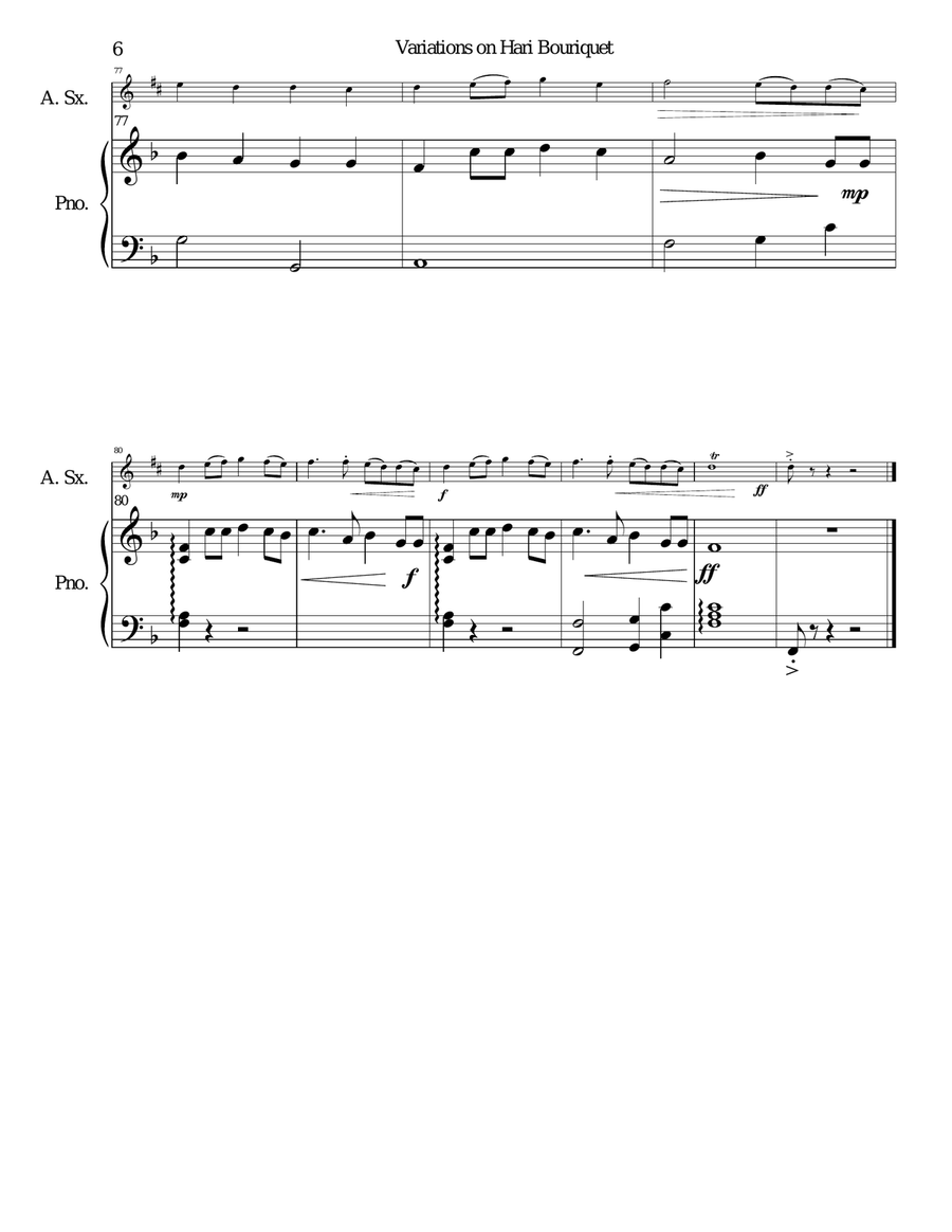 Variations on Hari Bouriquet (Hee-Haw little donkey) for alto saxophone and piano Alto Saxophone scores gallery preview page 6