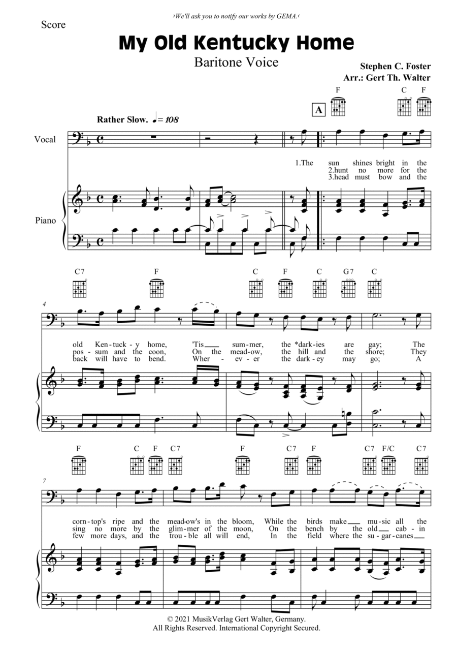 My Old Kentucky Home My Old Kentucky Home Voice Solo scores gallery preview page 1