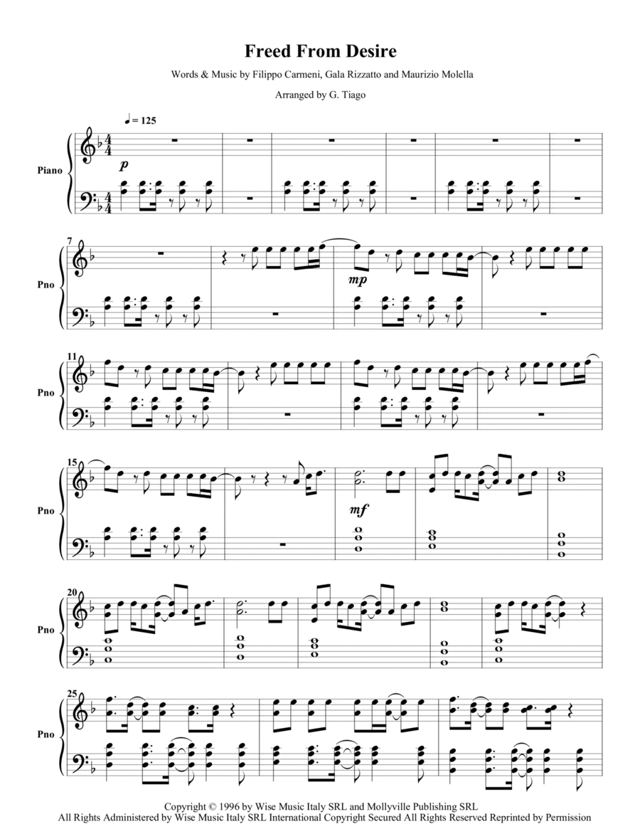 Freed From Desire Piano Solo scores gallery preview page 1
