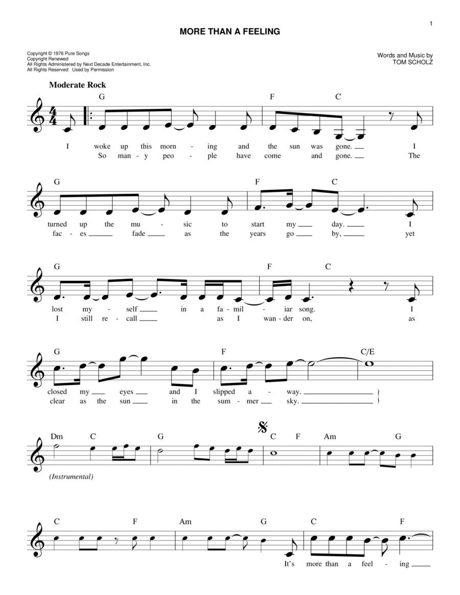 More Than A Feeling Piano scores gallery preview page 1