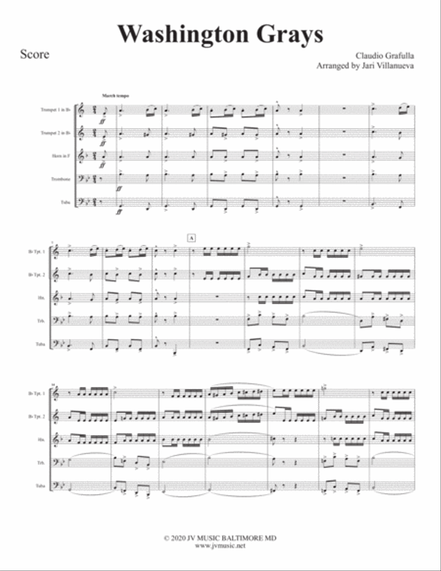 Washington Grays March for Brass Quintet Brass Quintet scores gallery preview page 3