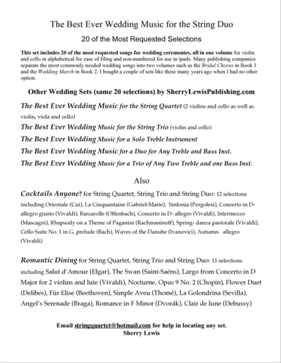 STRING DUO WEDDING MUSIC - FOR STRING DUO COLLECTION SET OF WEDDING CLASSICS - 20 arrangements- String Duet scores gallery preview page 2