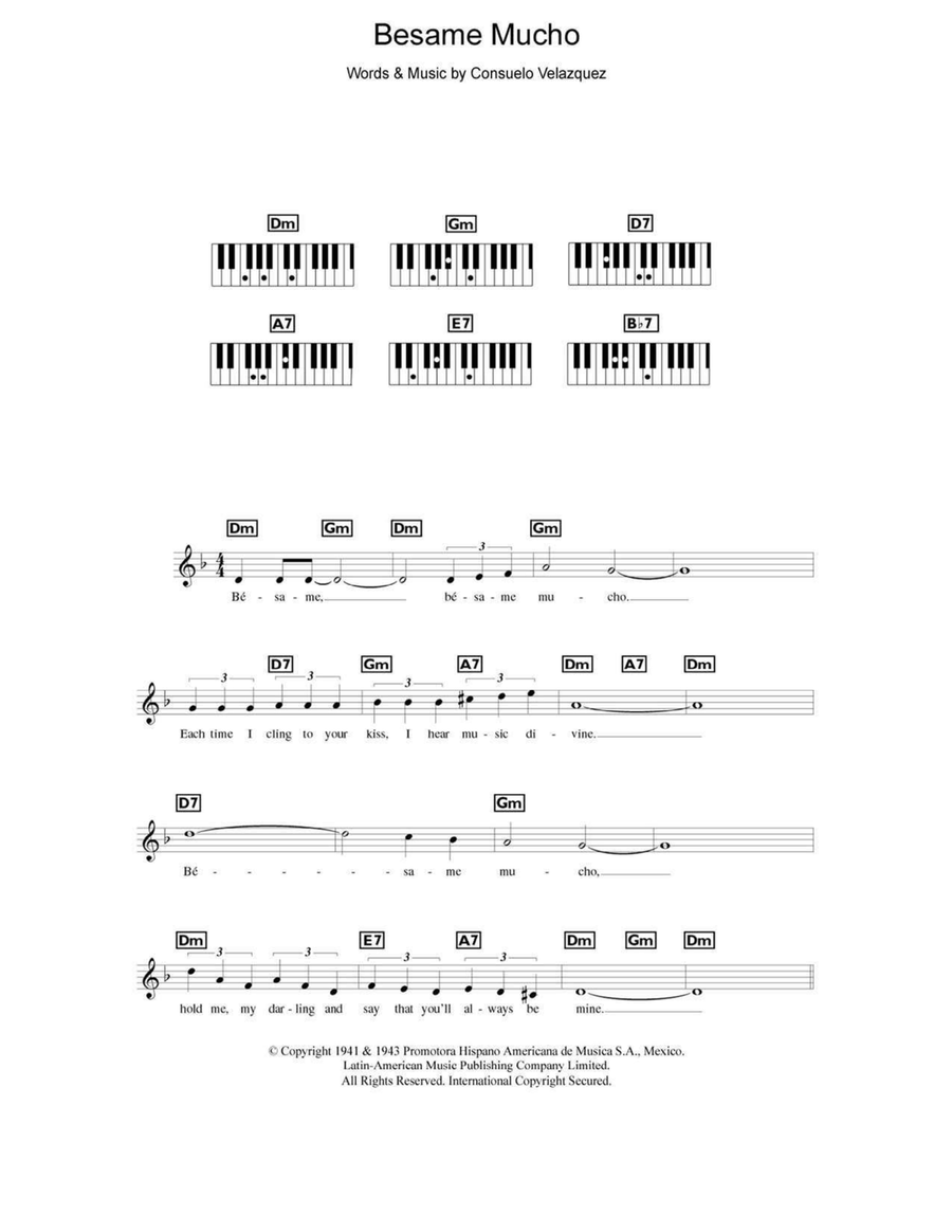 Besame Mucho (Kiss Me Much) Piano scores gallery preview page 1